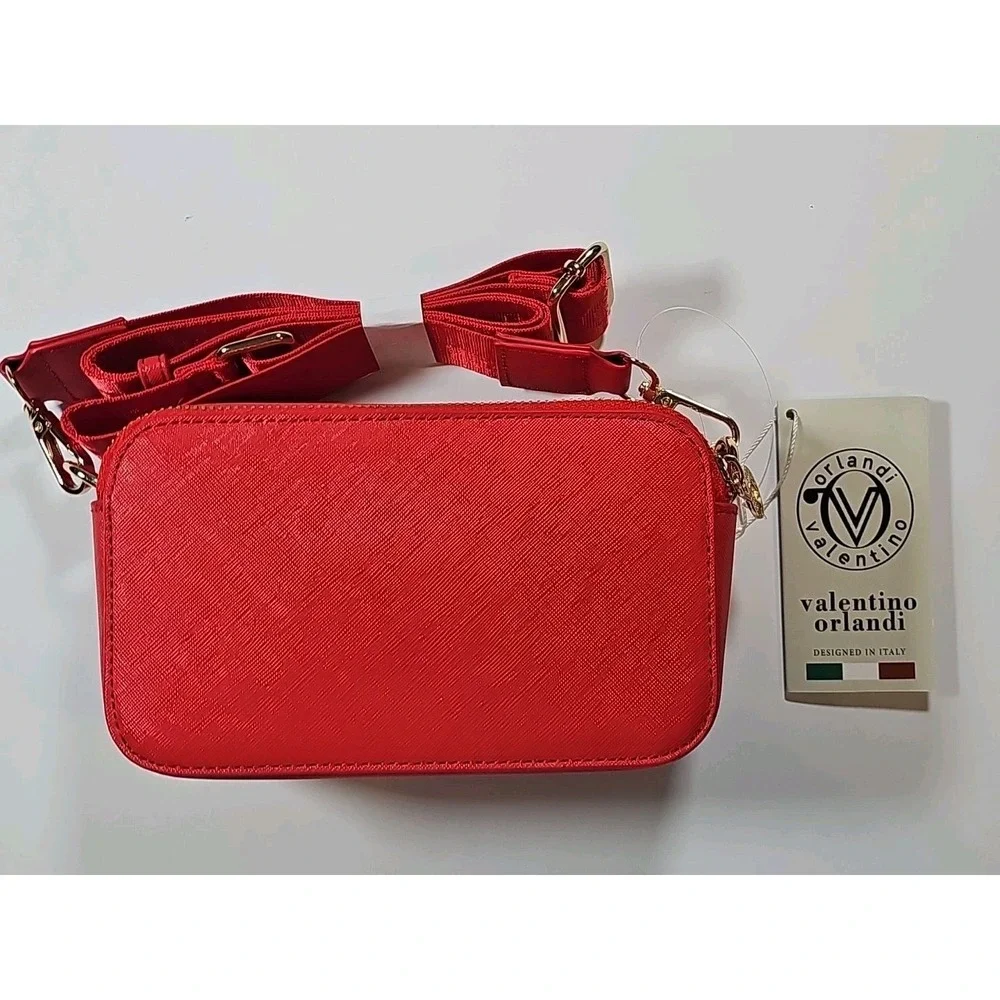 NWT VALENTINO ORLANDI ITALY RED Studded CROSSBODY BAG With Gold Accent Hardware‎